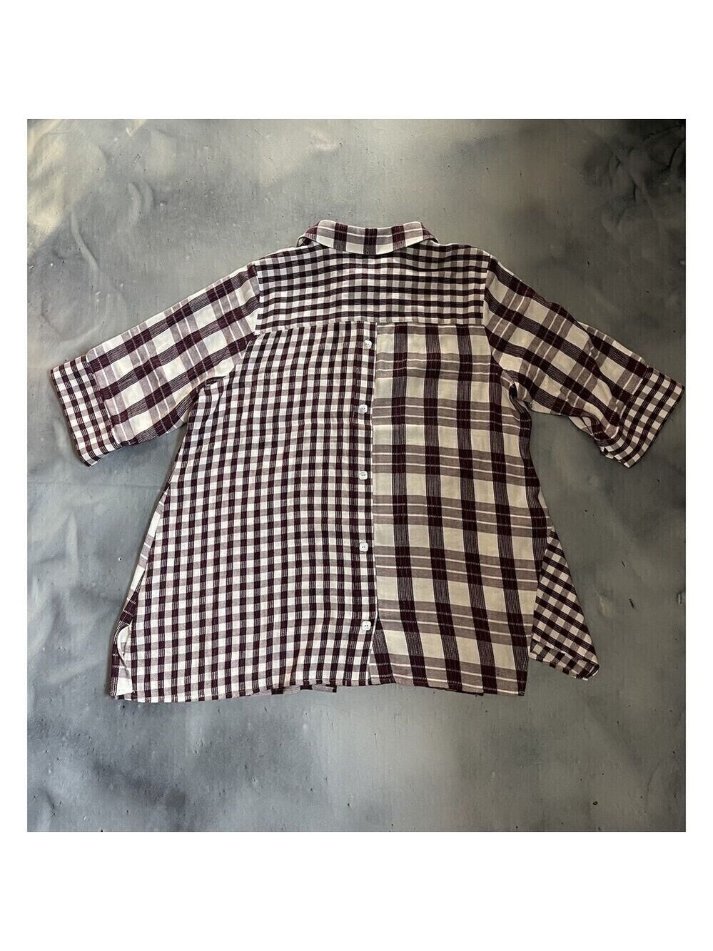 SOFT SURROUNDINGS Button Burgundy White Checked Cotton Rayon 3/4 Sleeve Tunic 1X - Picture 4 of 5